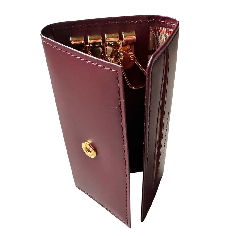 Burberry Burgundy Leather Key  Holder with Nova Check Accents - Picture 5 of 13